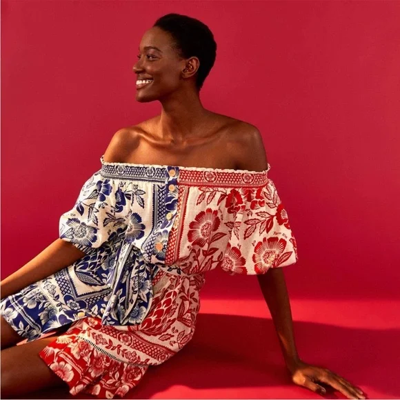 NWT FARM Rio Dress Mixed Pineapple Garden Off Shoulder Mini Dress Med intermix - Picture 6 of 9